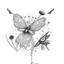 multiple various flowers with butterflies and a hummingbird eating from a dandelion  tattoo design idea