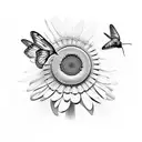 multiple various flowers with butterflies and a hummingbird eating from a dandelion  tattoo design idea