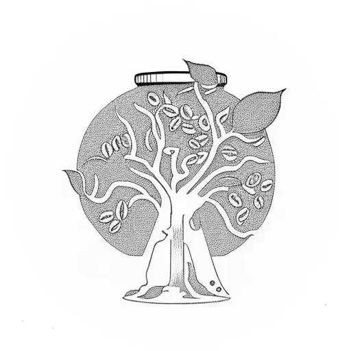 A coffee bean tree growing out of a record player tattoo design idea
