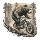 A traditional style tattoo of a bear riding a dirtbike through a forest tattoo design idea