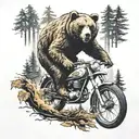 A traditional style tattoo of a bear riding a dirtbike through a forest tattoo design idea