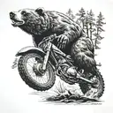 A traditional style tattoo of a bear riding a dirtbike through a forest tattoo design idea