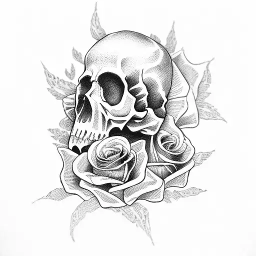 skull with rose tattoo design idea