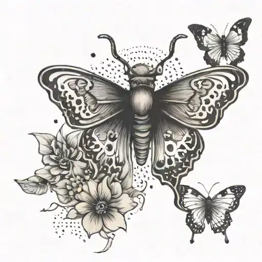 questioning, solitude, freedom, suffering, bull, butterfly, mushroom, hippie tattoo design idea