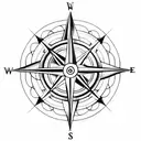 compass with rose vines woven around the compass ring and a fletched arrow as a needle tattoo design idea