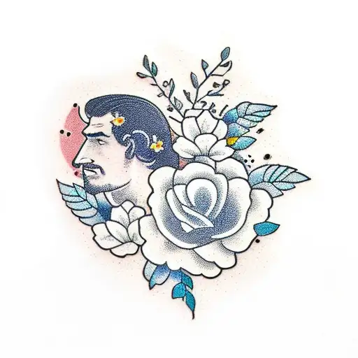 A typewriter surrounded by blooming flowers and flying birds tattoo design idea
