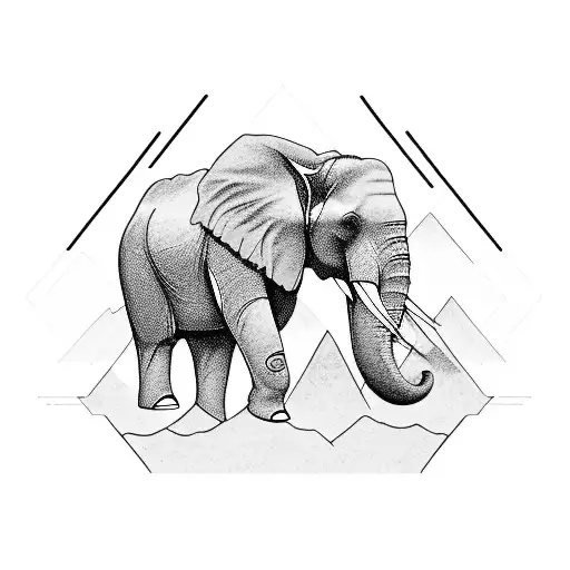 A collection of mountain peaks forming the silhouette of an elephant tattoo design idea