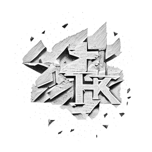 broken brick wall with grafitti letters tattoo design idea