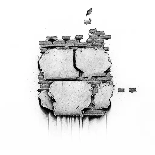 broken brick wall with grafitti "2Slxck" tattoo design idea