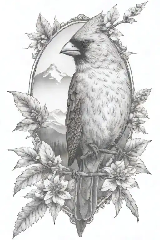 cardinal with matterhorn panorama tattoo design idea