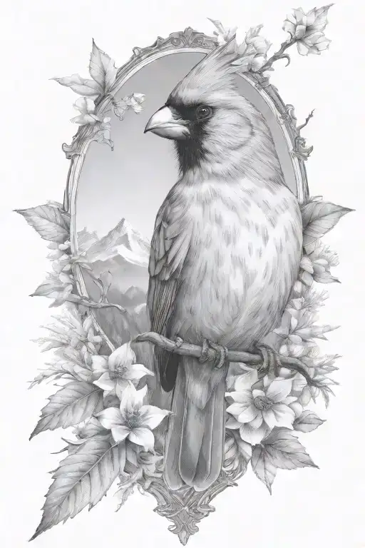 cardinal with matterhorn panorama tattoo design idea