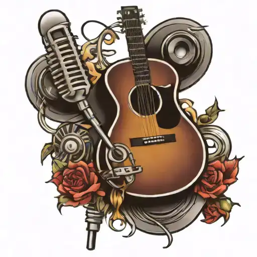 guitar and microphone tattoo design idea