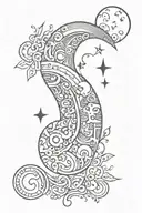 Line type Tattoo, moon, add names “Cecelia” and “Cesar”, add birthday October 2 1967, black and white tattoo design idea