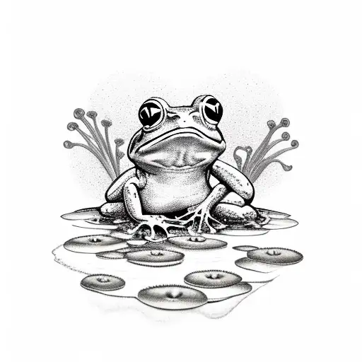 frog on lilypad in lake with snail  tattoo design idea