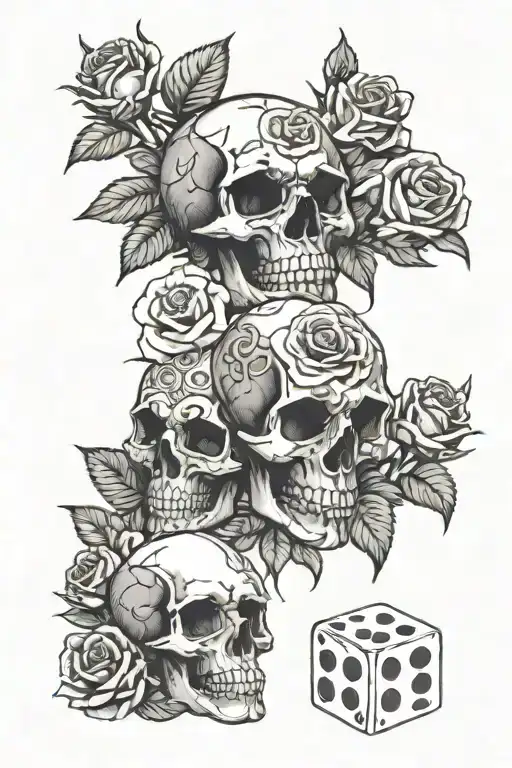 skulls roses dice tattoo design idea