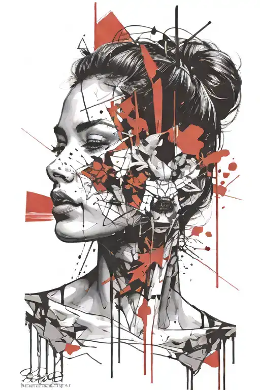 half of a woman's face and the other half of a wolf's face tattoo design idea