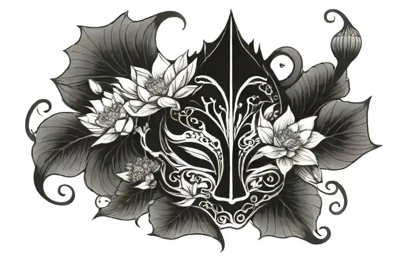 Shinigami mask with lotus flowers tattoo design idea