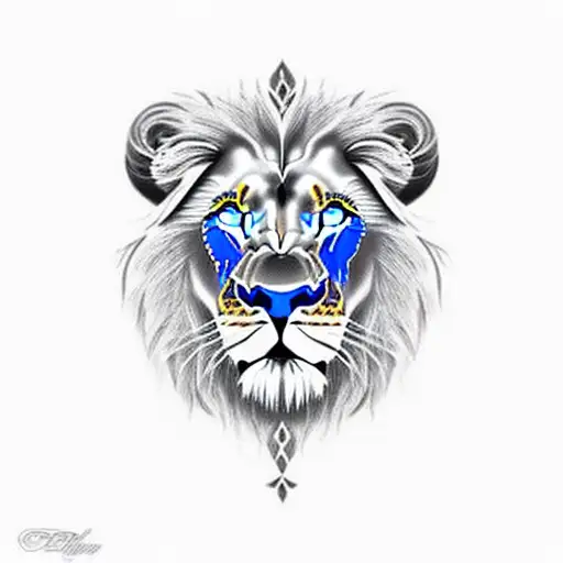 roaring blue eye lion tattoo design idea