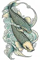 japanese koi fish swimming upstream lotis tattoo design idea