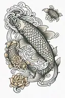japanese koi fish swimming upstream lotis tattoo design idea