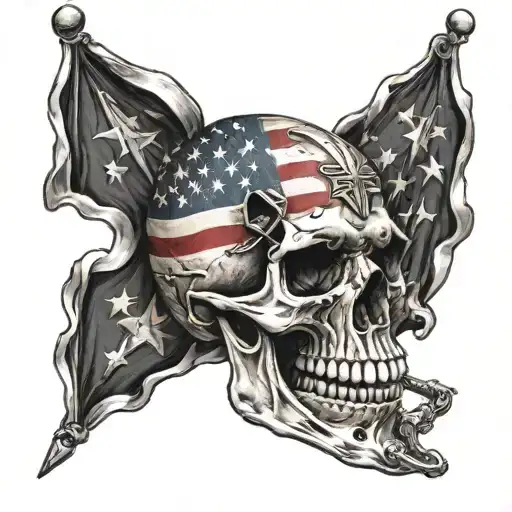 skull and American flag and marine corps emblem tattoo design idea