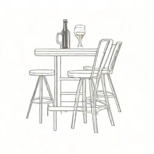 get a tattoo of a bar table with three empty chairs, a bottle of beer on the table and three glasses of beer tattoo design idea