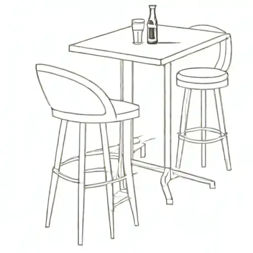 get a tattoo of a plastic bar table with three empty chairs, a bottle of beer on the table and three glasses of beer tattoo design idea