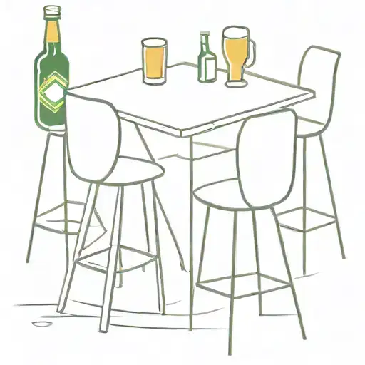 Brazil bar table with three empty chairs, a bottle of beer and three glasses of beer tattoo design idea