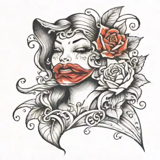 "my kingdom for a kiss upon her shoulder" in shape of lips tattoo design idea