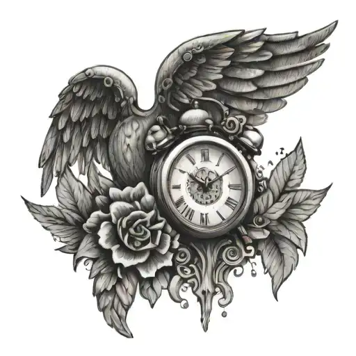 wooden teddy angel wings clock   tattoo design idea