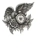 wooden teddy angel wings clock   tattoo design idea