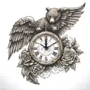 wooden teddy angel wings clock   tattoo design idea