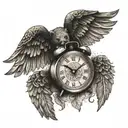wooden teddy angel wings clock   tattoo design idea