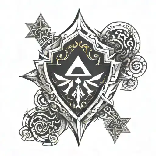 hylian sheild fire tattoo design idea