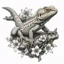 Bearded dragon with cherry blossoms tattoo design idea
