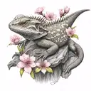 Bearded dragon with cherry blossoms tattoo design idea