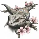 Bearded dragon with cherry blossoms tattoo design idea