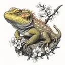 Bearded dragon with cherry blossoms tattoo design idea