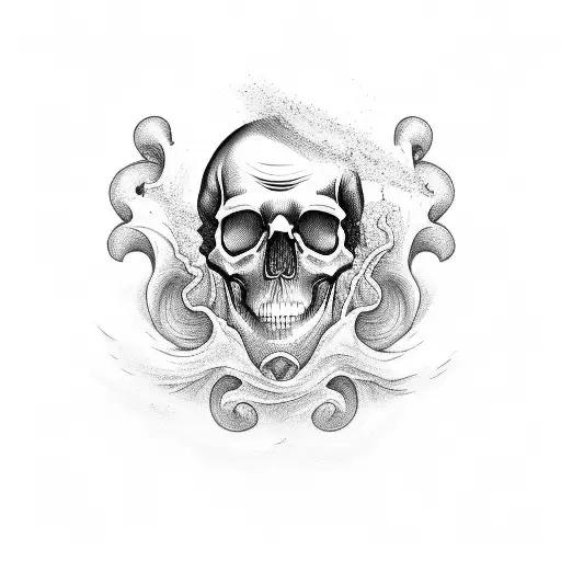 Carpenter skull with waves as background tattoo design idea