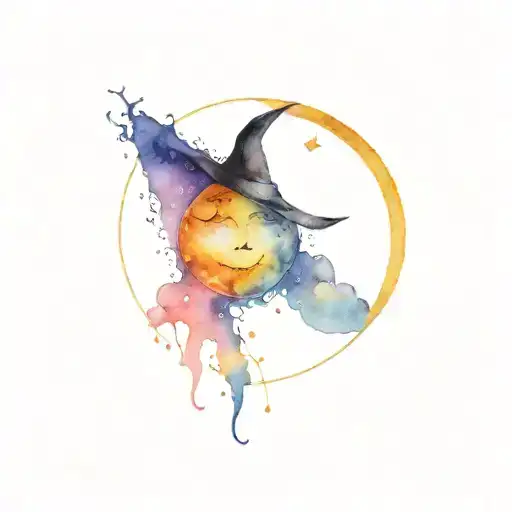 witchy stuff cute moon tattoo design idea