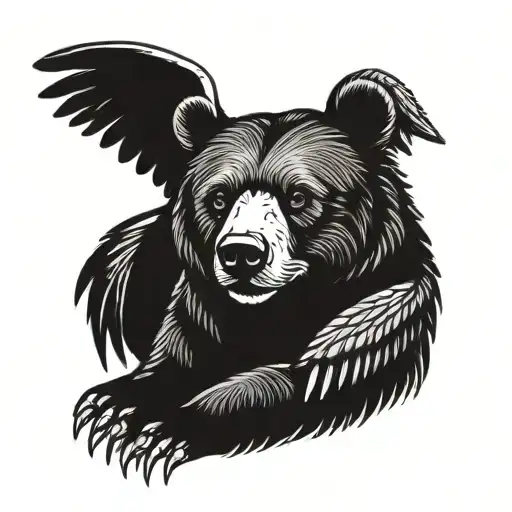 bear cub with wings surrounded tattoo design idea