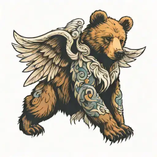 bear cub with angel wings tattoo design idea