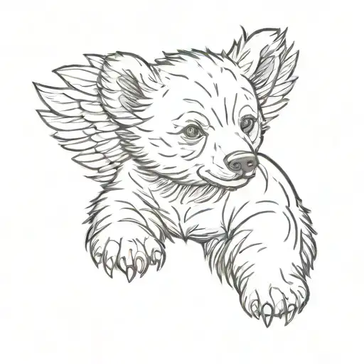 bear cub with wings surrounded tattoo design idea