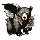 bear cub with wings surrounded tattoo design idea