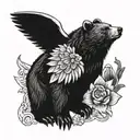 bear cub with wings surrounded tattoo design idea
