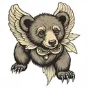 bear cub with angel wings tattoo design idea