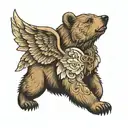 bear cub with angel wings tattoo design idea