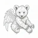 bear cub with wings surrounded tattoo design idea