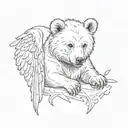 bear cub with wings surrounded tattoo design idea