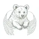 bear cub with wings surrounded tattoo design idea